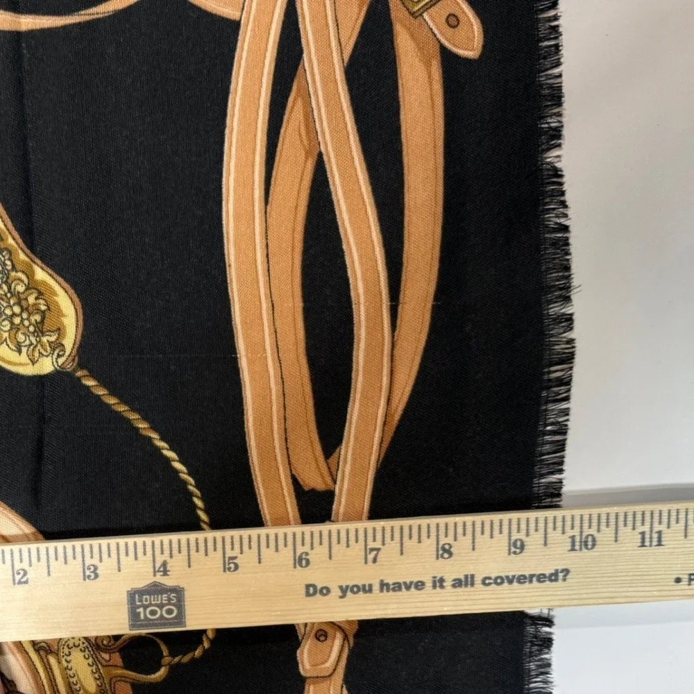 VTG Ray Strauss‎ Equestrian Scarf Black Gold Chain & Bit Fringe 46